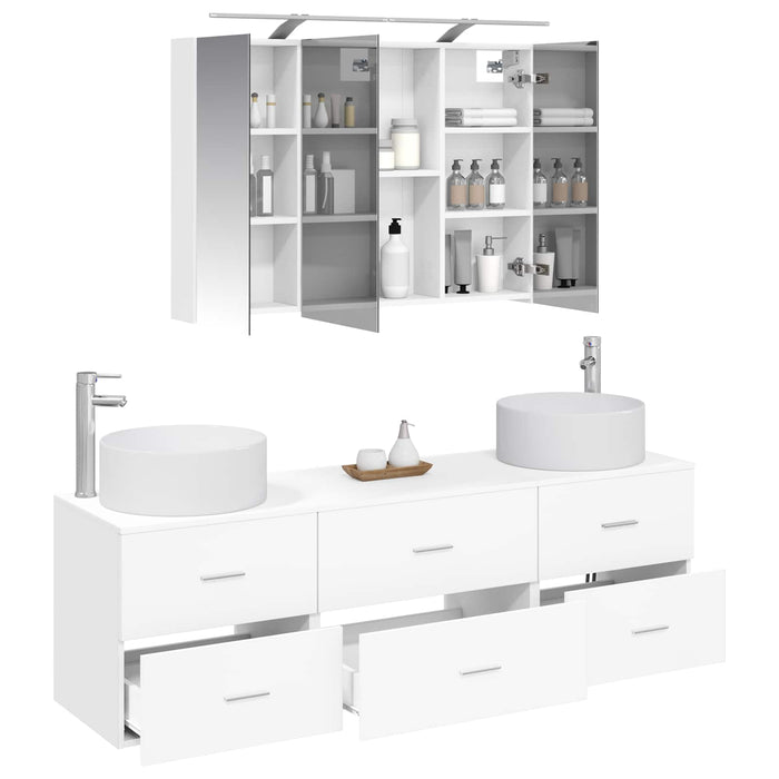 Set de mobilier pentru baie 4 pcs Alb Lemn prelucrat și sticlă WALTI