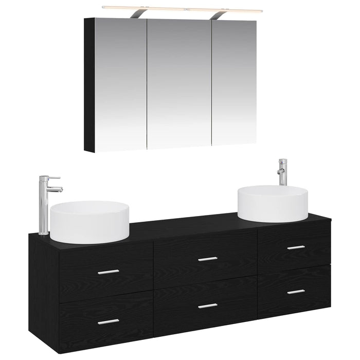 Set de mobilier pentru baie 4 pcs Stejar Negru WALTI