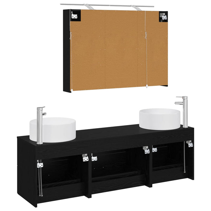 Set de mobilier pentru baie 4 pcs Stejar Negru WALTI