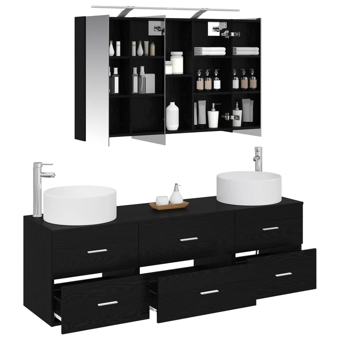 Set de mobilier pentru baie 4 pcs Stejar Negru WALTI