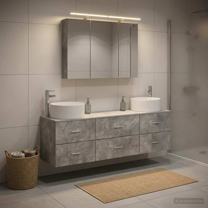 Set de mobilier pentru baie 4 buc. Gri Beton - WALTI WALTI