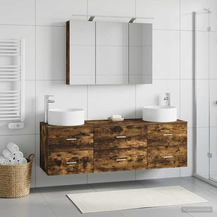 Set de mobilier pentru baie 4 buc. Stejar fumuriu WALTI