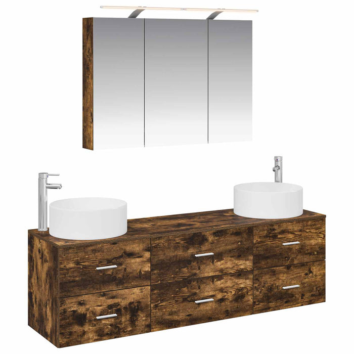 Set de mobilier pentru baie 4 buc. Stejar fumuriu WALTI