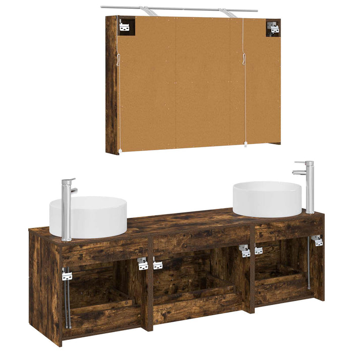 Set de mobilier pentru baie 4 buc. Stejar fumuriu WALTI