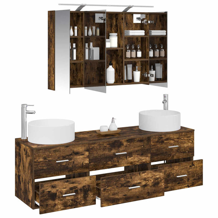 Set de mobilier pentru baie 4 buc. Stejar fumuriu WALTI