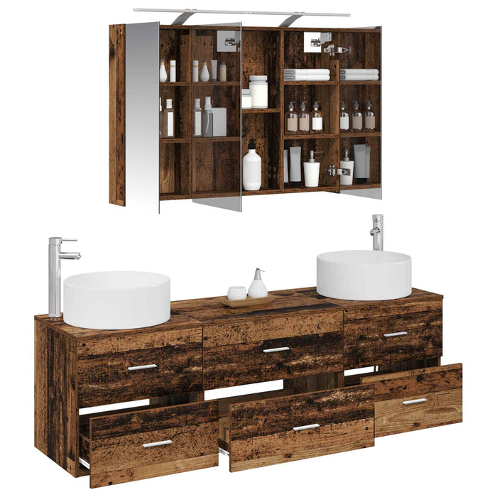 Set de mobilier pentru baie 4 buc. Lemn vechi WALTI