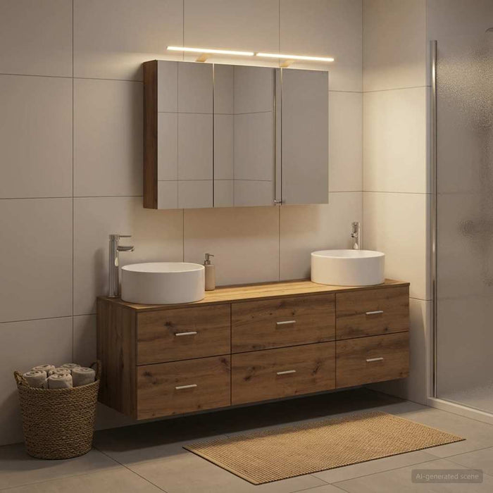 Set de mobilier pentru baie 4 pcs Stejar Artizanal WALTI