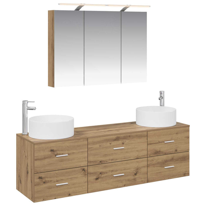 Set de mobilier pentru baie 4 pcs Stejar Artizanal WALTI