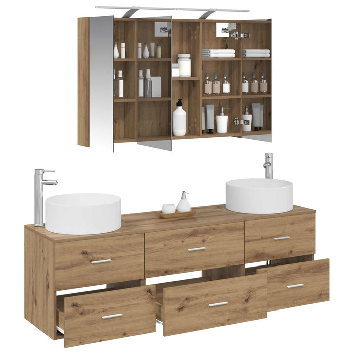 Set de mobilier pentru baie 4 pcs Stejar Artizanal WALTI