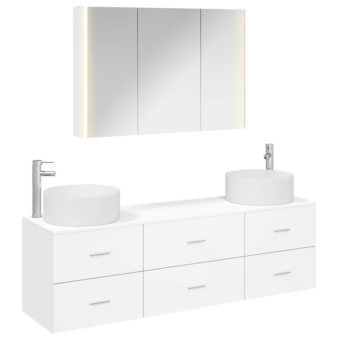 Set de mobilier pentru baie 4 pcs Alb Lemn prelucrat și sticlă WALTI