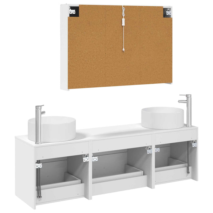 Set de mobilier pentru baie 4 pcs Alb Lemn prelucrat și sticlă WALTI
