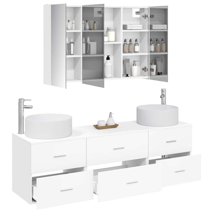 Set de mobilier pentru baie 4 pcs Alb Lemn prelucrat și sticlă WALTI