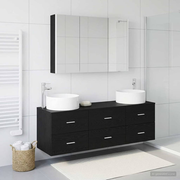 Set de mobilier pentru baie 4 buc. Stejar Negru WALTI