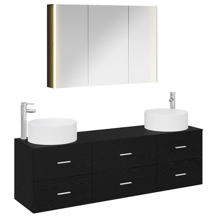 Set de mobilier pentru baie 4 pcs Stejar Negru WALTI