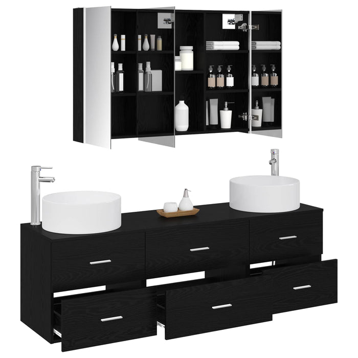 Set de mobilier pentru baie 4 pcs Stejar Negru WALTI