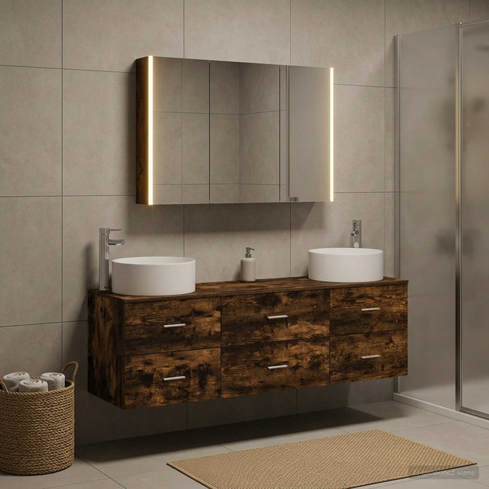Set de mobilier pentru baie 4 buc. Stejar fumuriu WALTI