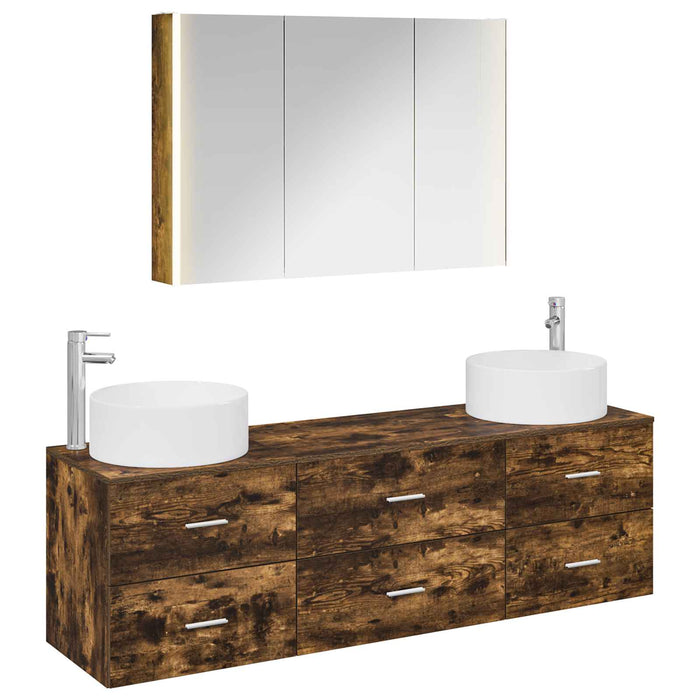 Set de mobilier pentru baie 4 pcs Stejar fumuriu WALTI