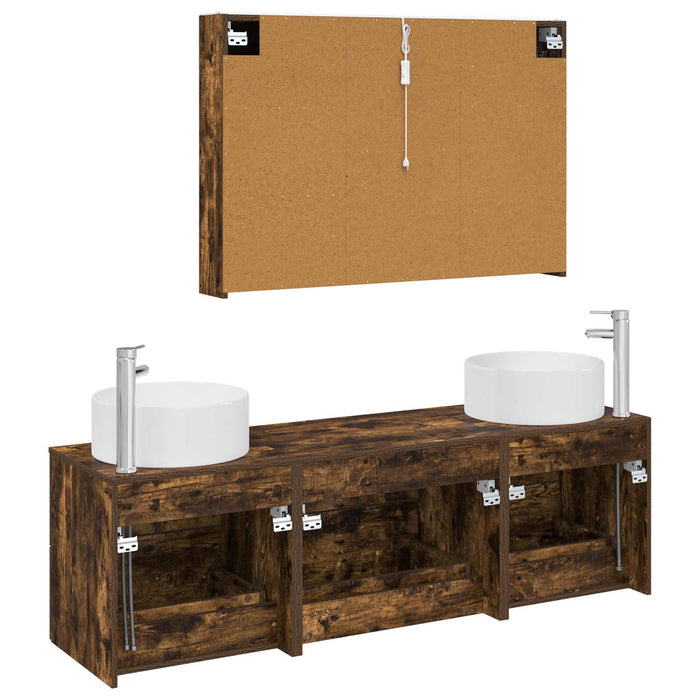 Set de mobilier pentru baie 4 pcs Stejar fumuriu WALTI