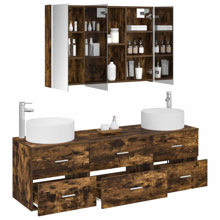 Set de mobilier pentru baie 4 pcs Stejar fumuriu WALTI