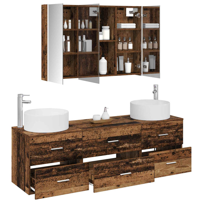 Set de mobilier pentru baie 4 pcs Lemn vechi WALTI