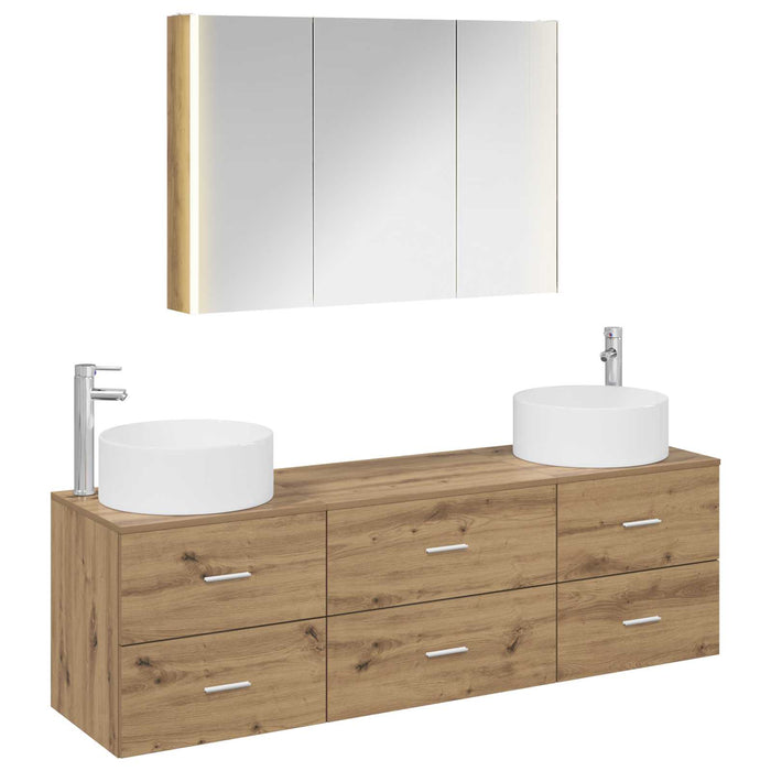 Set de mobilier pentru baie 4 pcs Stejar Artizanal WALTI