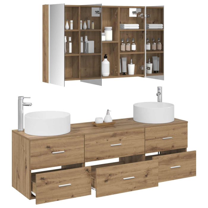 Set de mobilier pentru baie 4 pcs Stejar Artizanal WALTI