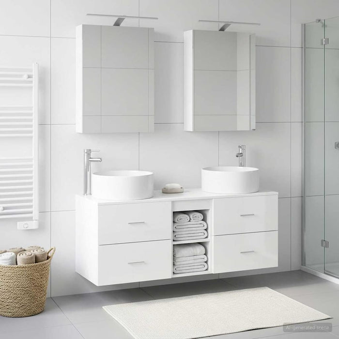 Set de mobilier pentru baie 5 buc. Alb Lemn prelucrat și sticlă WALTI