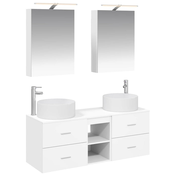 Set de mobilier pentru baie 5 pcs Alb Lemn prelucrat și sticlă WALTI