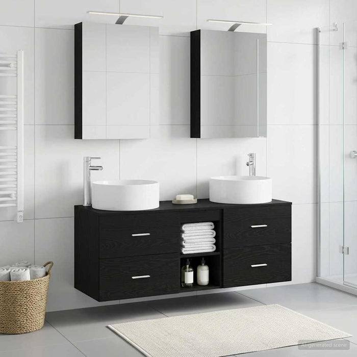 Set de mobilier pentru baie 5 pcs Stejar Negru WALTI