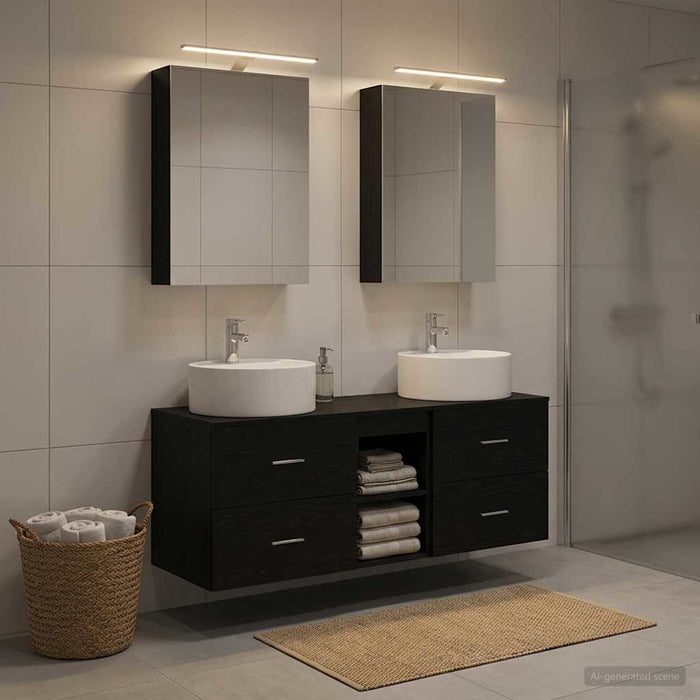 Set de mobilier pentru baie 5 pcs Stejar Negru WALTI