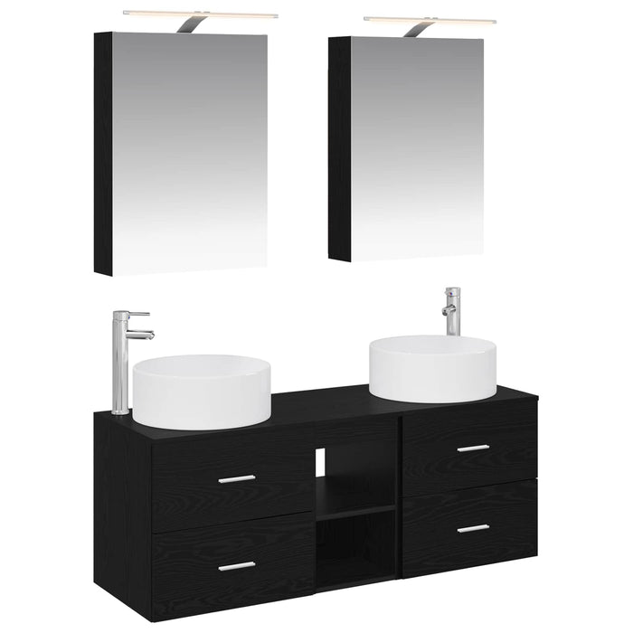 Set de mobilier pentru baie 5 pcs Stejar Negru WALTI