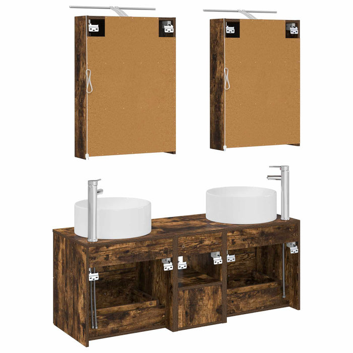 Set de mobilier pentru baie 5 pcs Stejar fumuriu WALTI