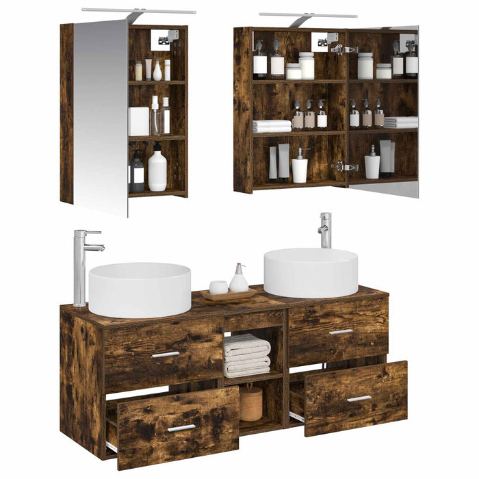 Set de mobilier pentru baie 5 pcs Stejar fumuriu WALTI