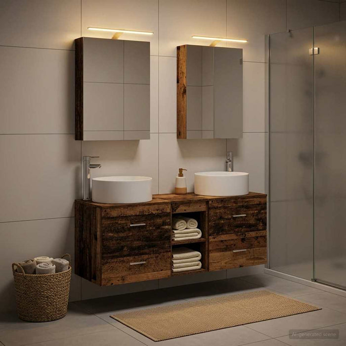 Set de mobilier pentru baie 5 pcs Lemn vechi WALTI