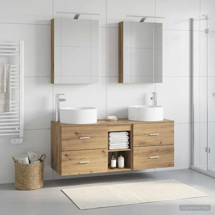 Set de mobilier pentru baie 5 pcs Stejar Artizanal WALTI