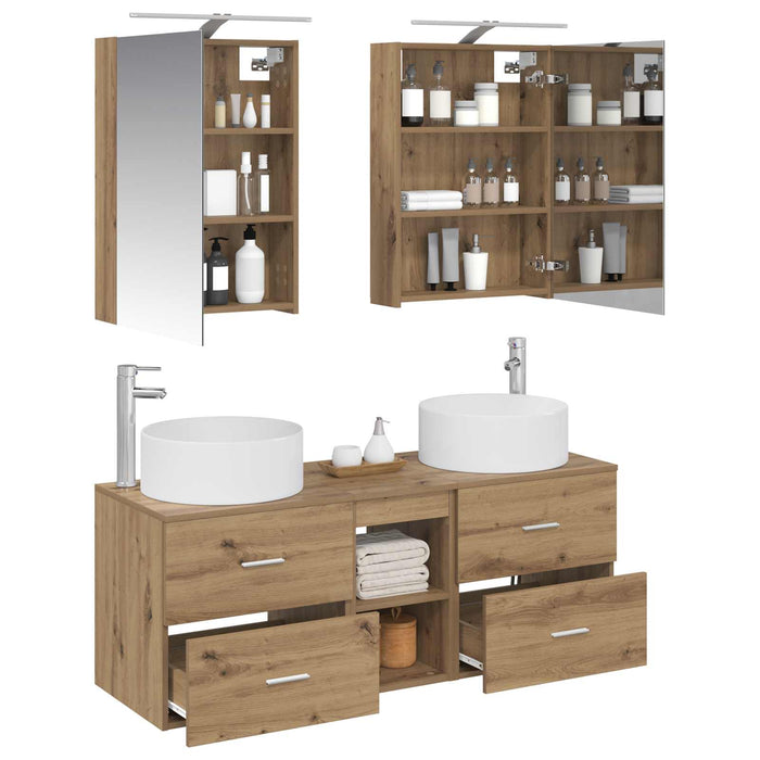 Set de mobilier pentru baie 5 pcs Stejar Artizanal WALTI