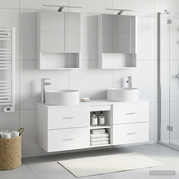 Set de mobilier pentru baie 5 buc. Alb Lemn prelucrat și sticlă WALTI