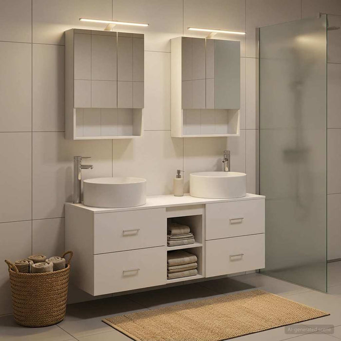 Set de mobilier pentru baie 5 buc. Alb Lemn prelucrat și sticlă WALTI