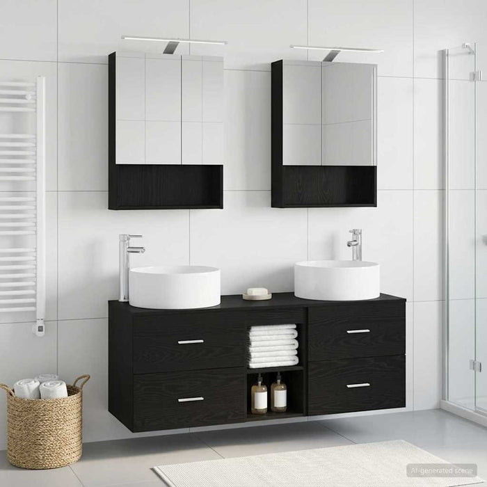 Set de mobilier pentru baie 5 pcs Stejar Negru WALTI