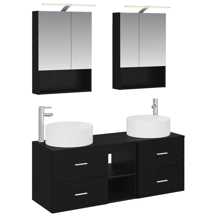 Set de mobilier pentru baie 5 pcs Stejar Negru WALTI