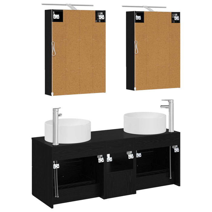 Set de mobilier pentru baie 5 pcs Stejar Negru WALTI