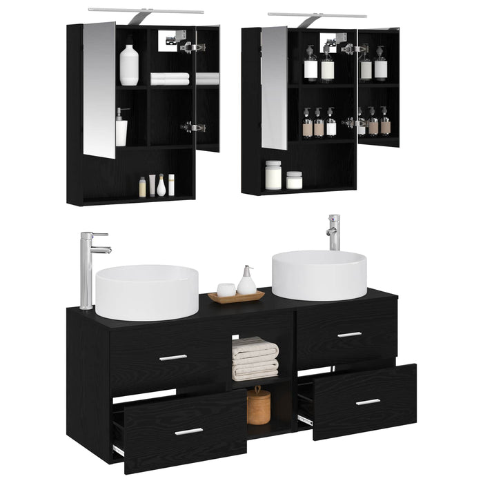Set de mobilier pentru baie 5 pcs Stejar Negru WALTI