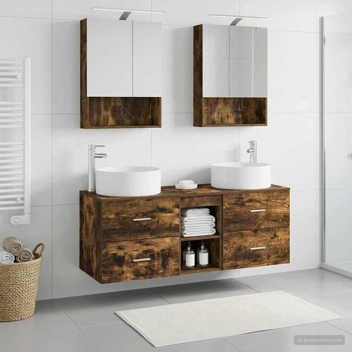 Set de mobilier pentru baie 5 pcs Stejar fumuriu WALTI