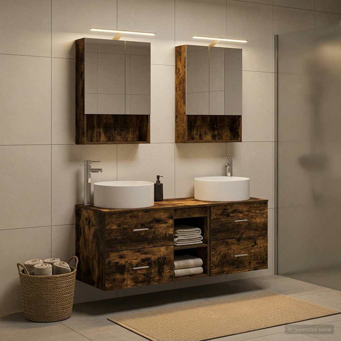 Set de mobilier pentru baie 5 buc. Stejar fumuriu - WALTI WALTI