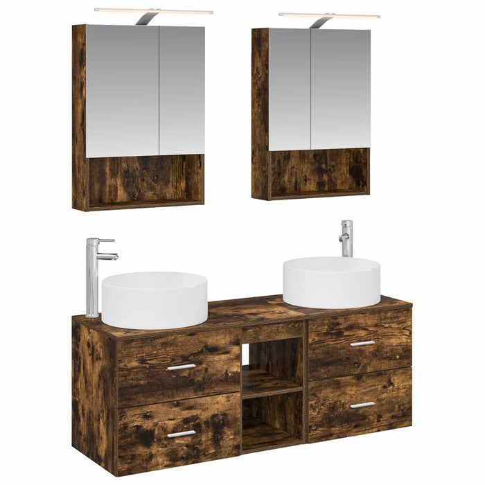 Set de mobilier pentru baie 5 pcs Stejar fumuriu WALTI