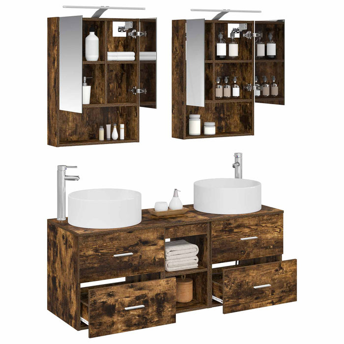 Set de mobilier pentru baie 5 pcs Stejar fumuriu WALTI