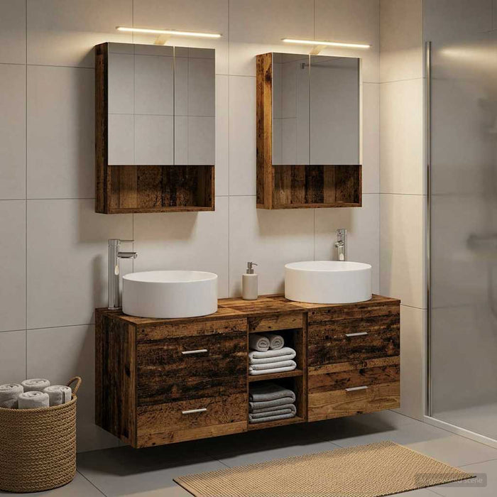 Set de mobilier pentru baie 5 pcs Lemn vechi WALTI