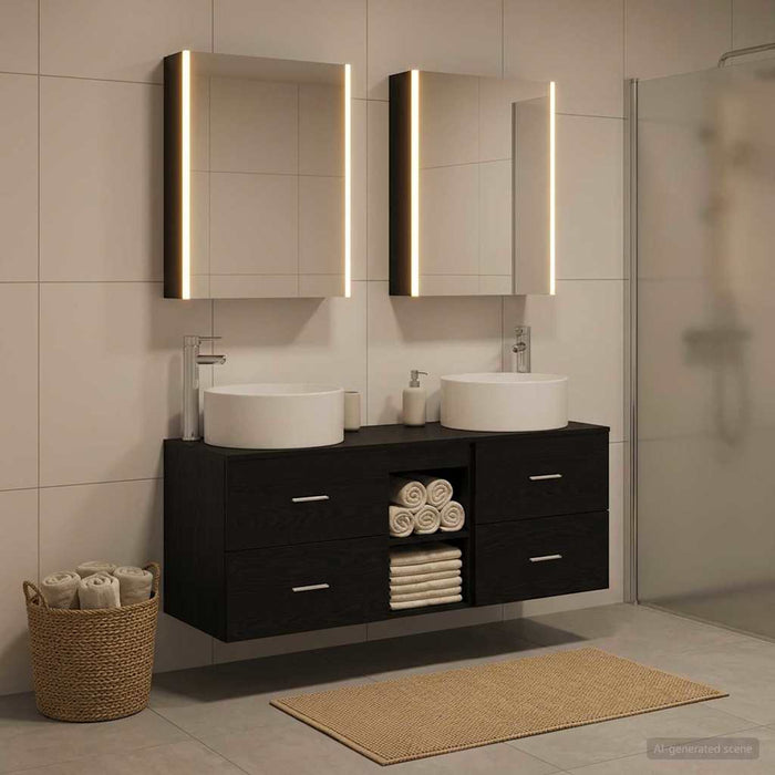 Set de mobilier pentru baie 5 pcs Stejar Negru WALTI