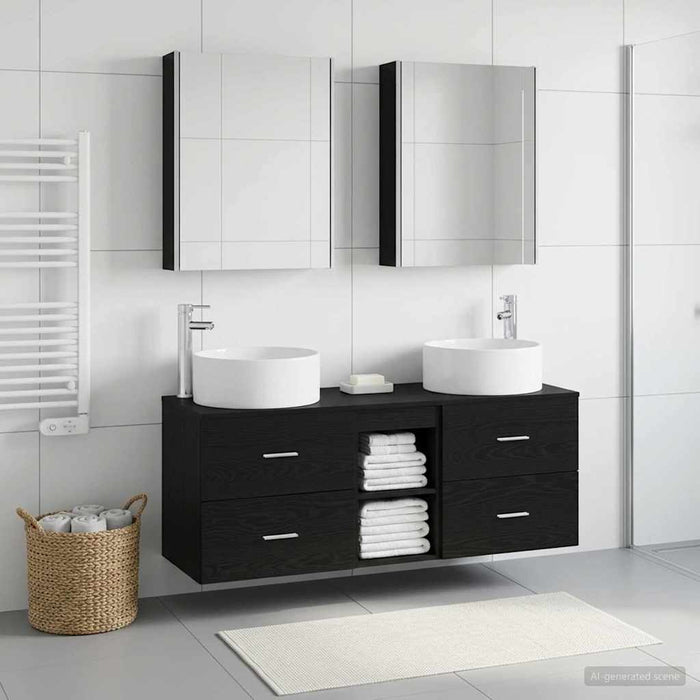 Set de mobilier pentru baie 5 pcs Stejar Negru WALTI