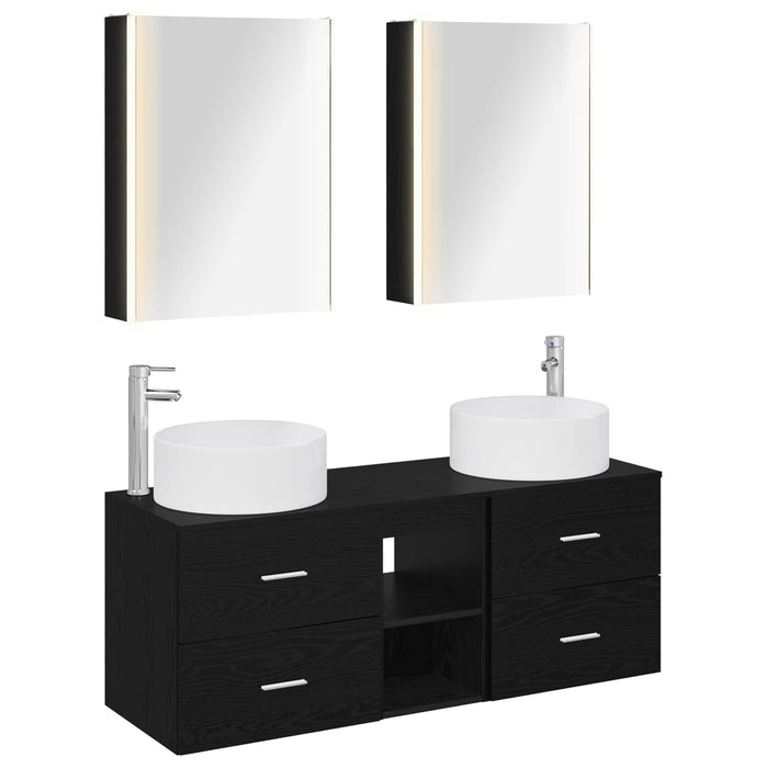 Set de mobilier pentru baie 5 pcs Stejar Negru WALTI